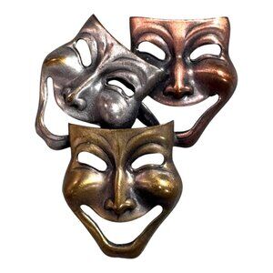 Vintage K & T Theater Mask Brooch Pin Comedy Tragedy Face Masks Drama Gift